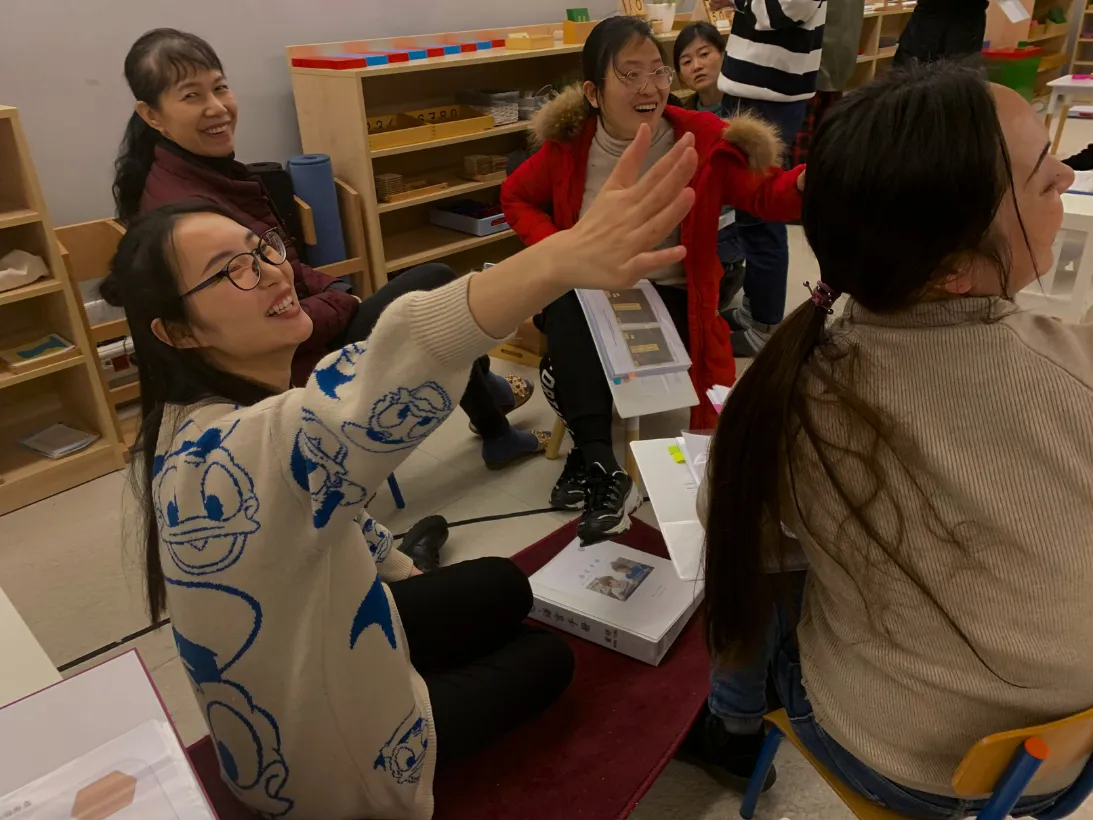 Children learning in a Montessori environment